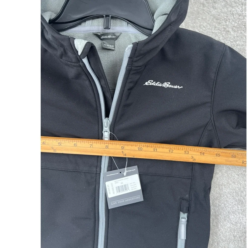 Eddie Bauer Windfoil Hoodie Size Youth XS Black Softshell Fleece Lined Gorpcore